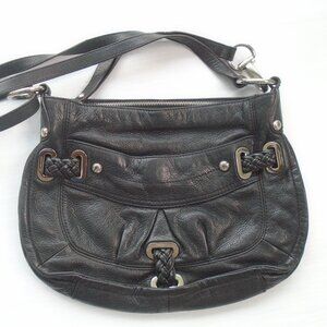 B Makowsky Womens Leather Crossbody Handbag Black
